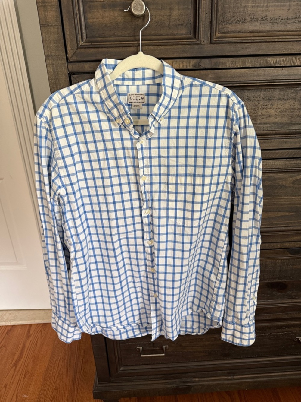 J. Crew White and Blue Windowpane Button-Down Shirt